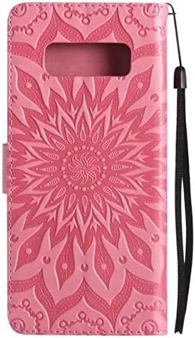 A-slim Galaxy Note 8 Wallet Case, (TM) Sun Pattern Embossed PU Leather Magnetic Flip Cover Card Holders & Hand Strap Wallet Purse Case for Samsung Galaxy Note 8 - Pink