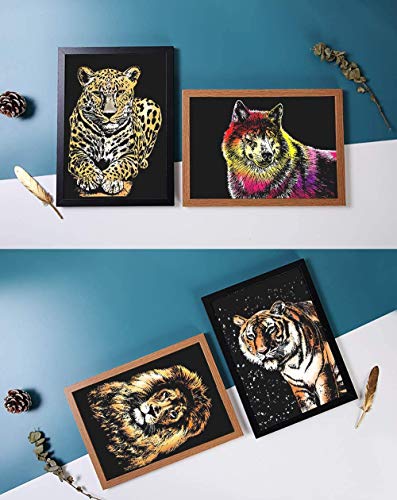 Scratch & Sketch Art Paper A4 for Kids & Adults, Rainbow Painting Night View Scratchboard, Art&Craft, Engraving Art Set: 8 Sheets Scratch Cards & Scratch Drawing Pen, Clean Brush (8Pack) (C) - Thumbnail 6
