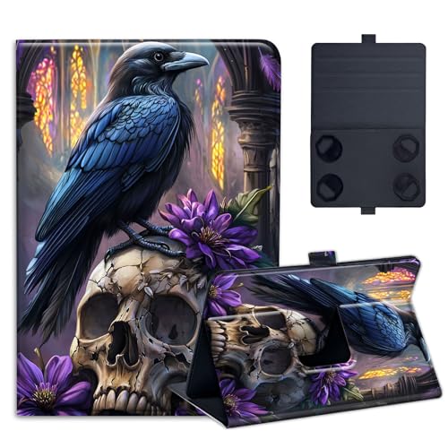KUJKBFWJ Universal 7.9' 8.0' 8.4' 8.9' 9' Tablet Case, Raven Skull Floral,Protective Cover Stand Folio Case for 7-9 Inch Tablet,Tablet Case Cover for iPad, Samsung, Other Tablet