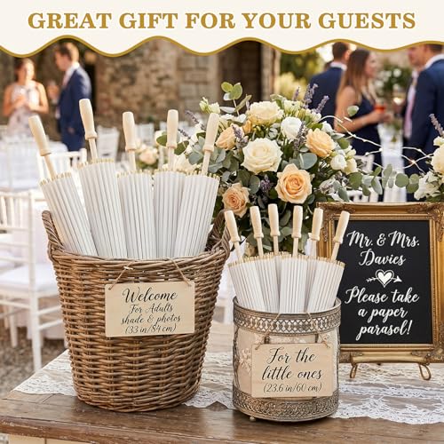 SAYAYA 24 Pack White Paper Umbrellas for Weddings, 33" & 23.6" DIY Oiled Paper Parasols Bulk Set, Chinese Japanese Parasol for Party Decor, Photography Props, Bridal Shower Crafts, Family Events by SAYAYA - Image 2
