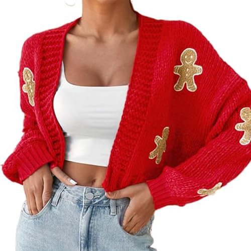 Women's Gingerbread Man Cardigan, Christmas Gingerbread Sweater