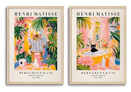 WOKAOGO 2 Piece Framed Wall Art Cat Tiger Wall Decor