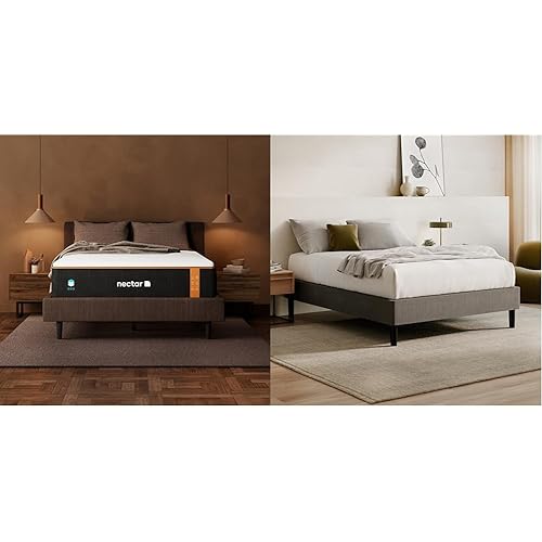 Nectar Premier Copper Full 14” Mattress with Bed Frame - Grey - Medium Firm Gel Memory Foam - Triple Action Cooling - 365-Night Trial - Forever Warranty - Easy Assembly - 8” Legs - Wooden Slats