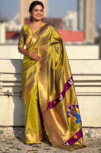 Image of SGF11 Women's Kanjivaram Paithani Silk Saree With Unstitched Blouse Piece
