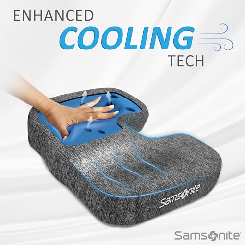 Image of Samsonite Gel Infused Seat Cushion - Ergonomic Cushion for Office Chair, Tailbone Pressure Pad, Coccyx Support for Sciatica, Memory Foam Seat for Car, Desk, or Gaming Chair Use, Grey