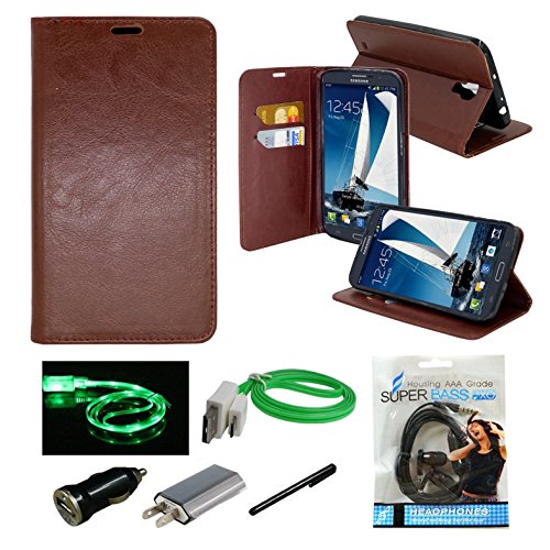Samsung Galaxy Mega 6.3 (I9200), Mstechcorp Premium PU Leather Wallet Flip Case Cover Folio Stand for Samsung Galaxy Mega 6.3 - with Accessories (Fold Brown)