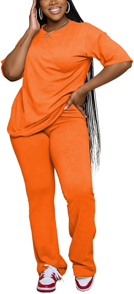 Womens 2 Piece Outfits Lounge Sets Comfy Short Sleeve Top and Pants Sets Airport Travel Outfits - Image 3