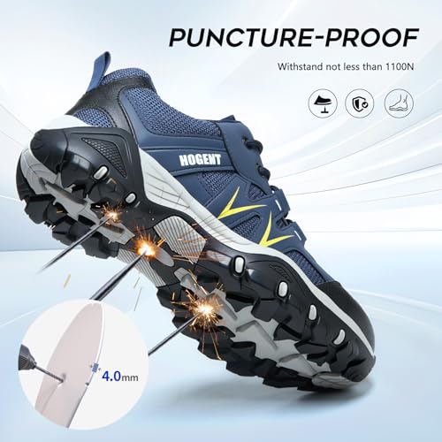 Image of Hogent Steel Toe Shoes for Men Lightweight Comfortable Non Slip Work Shoes Women Puncture Proof Safety Sneakers for Industrial Construction & Daily Life