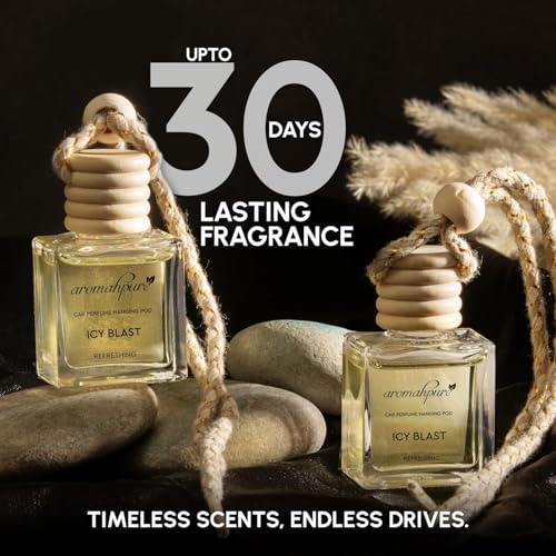 Image of Aromahpure Premium Car Perfume Hanging Pod |10 ML |Aqua Fragrance Car Air Freshener |Natural Essential Fragrance Oils in Glass Bottle with Wooden Diffuser Lid |Last upto 30 Days, IFRA certified