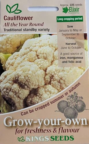 Elixir Gardens Vegetable Seeds Packets UK |Over 40 Various Types Mix and Match | High Yield Excellent Germination from Kings Seeds | Cauliflower All The Year Round