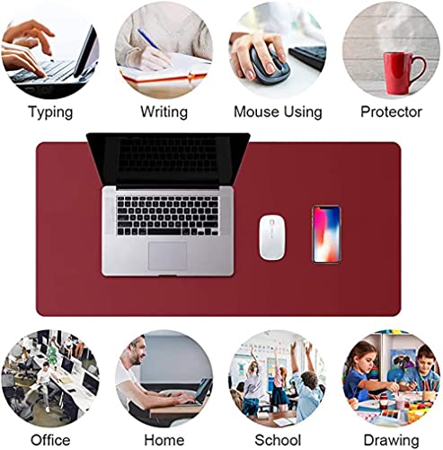 Image of AROPANA Vegan Leather Desk Mat | Large Reversible Mouse Pad & Computer Table Protector | Dual-Side Waterproof Extended Laptop Pad with Edge-Stitched Design (70x35CM, Black and Red)