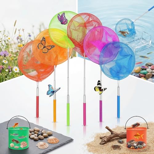 8 Pack Telescopic Butterfly Nets Extendable Fishing Nets for Kids 37 to 86cm Long for Children Catching Little fish Crabbing Insects Bugs Bird Enjoy Beach Garden Pond Dipping Rock Pool Outdoor