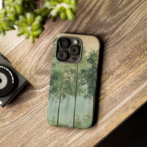Art mural ligne d'arbre verte coque rigide mate pour iPhone 15 Pro