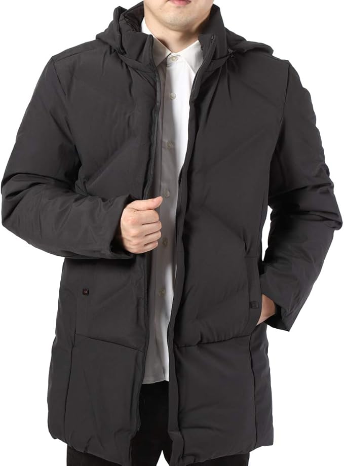 Amazon Aliux コート メンズ ロング ダウンジャケットフード付き ダウンコート秋冬 厚手 ジャケット メンズ 無地 カジュアル ビジネス 防風 防寒 冬服 大きいサイズ 灰 Xl コート ジャケット 通販