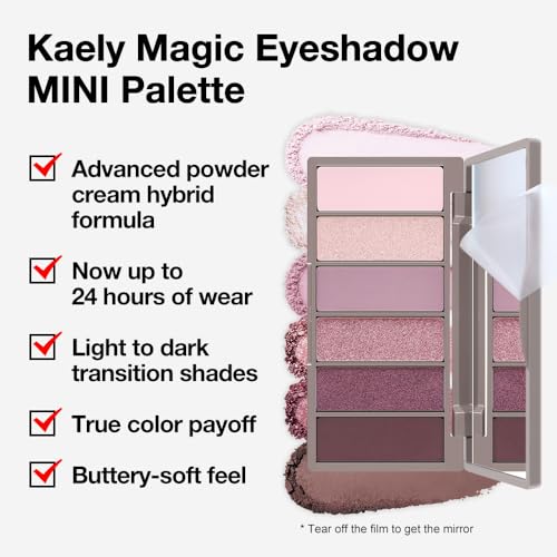 evpct 6 Colors Pink Eyeshadow Palette, Nude Pink Plum Mauve Champagne Rose Orchid Wine Red Glitter Shimmer Matte High Pigment Mini Travel Eye Shadow Palette Makeup for Older Women, Built in Mirror - Thumbnail 5
