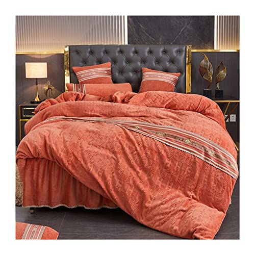 Täcke täckning uppsättning hemtextil tredimensionell mjölk sammet förtjockad korall sammet säng quiltad sängöverdrag 4-delar uppsättning av fast färg vinter täcke täckning (färg:, storlek: 2,0*2,2 m