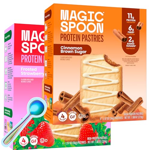 Magic Spoon High Protein Pastries Strawberry & Cinnamon 11g Protein 6g Fiber 5g Net Carbs 3g Sugar Gluten Free Grain Free Keto Friendly Protein Snacks 2 Boxes (8 Pastries Total)