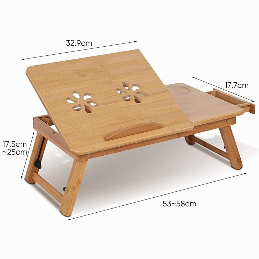 Table de Lit pour Ordinateur Portable en Bambou, Plateau d'Ordinateur à Plateau Inclinable pour Ordinateur Portable avec Pieds Pliants pour Canapé-Lit