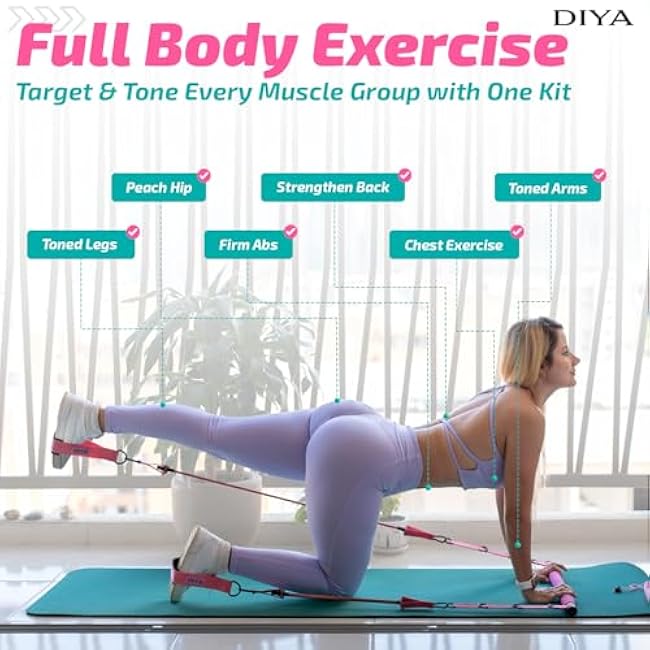 Pilates Bar Kit with Resistance Bands, Stretched Pilates Bar for Women & Men, 140 lbs Equipment for Legs, HIPS, Waist, Arms, Back, Core, Adjustable 3-Section Home Gym Kit for Full-Body Workouts