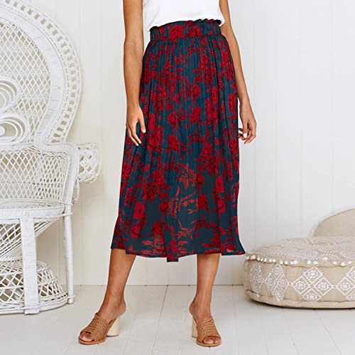 Saia Feminina Moda Feminina Estampa Casual Folhos Bolso Elástico Cintura Saia Estilo Boêmio20225101
