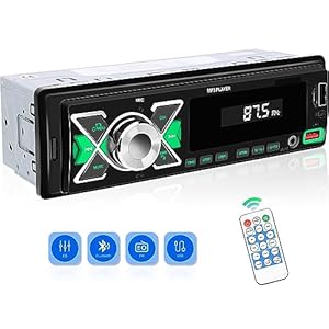 CAMECHO Single Din Car Stereo Bluetooth Audio Digital Media Receiver with USB Port â FM Radio, MP3 Player, EQ, APP Control, Multi Color Illumination, TF Card, AUX Input, Car Radio