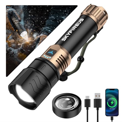 SKYFIRE LED Flashlights High Lumens with Ignition Lens,3000lm Super Bright Rechargeable Flashlight,Zoomable,4 Modes,Waterproof Tactical Flash Light for Camping Essentials,Outdoor and Home,Gift by SKYFIRE - Used condition - US$37.71