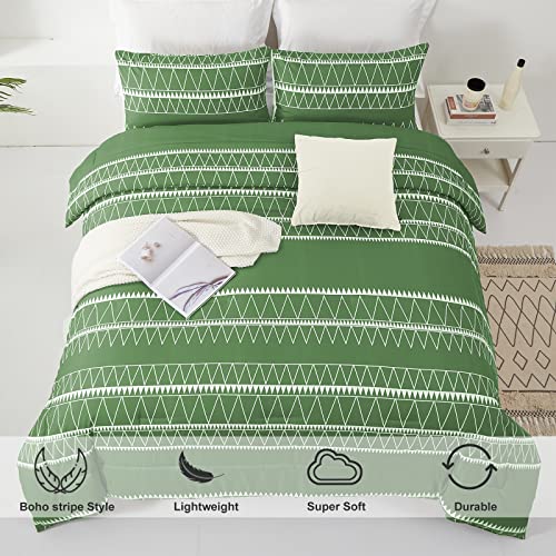 Green Comforter Set Queen, Soft Microfiber Reversible Sage Green Boho Down Alternative Comforter Set For Queen Bed- 3 Pieces (1 Solid Comforter + 2 Pillowcases), Lightweight Bedding Set 90"X 90" #TOP2