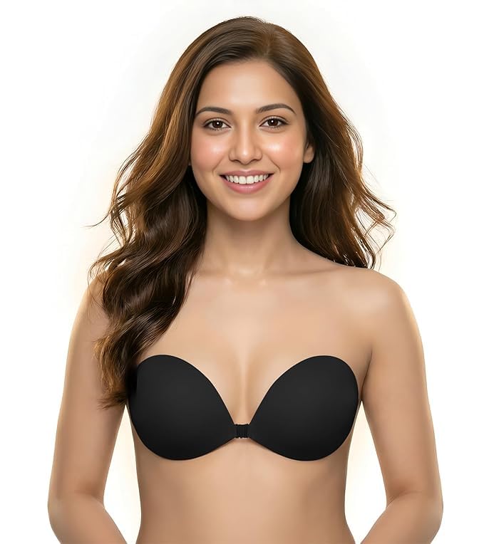 Strapless Sticky Bra Invisible Backless Stick on Bra Push up Lift Bras for Women Dress Reusable Silicone Nipple Covers [Pack of 1] Multicolor-picture-15