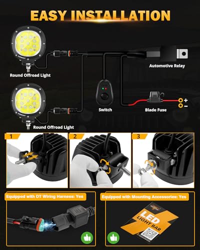 Image of Auxbeam 4In 90W Round Led Offroad Lights, 2PCS 9000LM Led Light Pod Super Bright Round Driving Light with Wiring Harness Kit Spot White Beam for Truck Pickup SUV ATV UTV 4x4 Jeep Wrangler Motorcycle