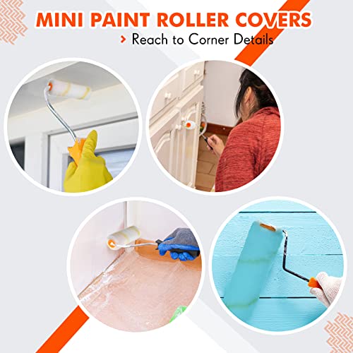 300 Pcs 4 Inch Mini Paint Roller Cover 1/2" Nap Microfiber Roller Covers, Small Paint Roller Home Repair Tools House Painting Household Supplies For House Painting Diy Craft Wall Repair Tool Kit #TOP4