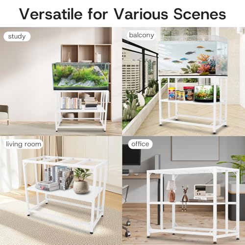 Image of Fish Tank Stand,10 Gallon Heavy Duty Metal Aquarium Stands, Reptile Tank, Turtle Tank, Breeder Tank Stand, 220LBS Capacity Terrarium Stand Rack with 2-Tier Storage Shelves (White, 24.8 inchx9.2 inchx30 inch)