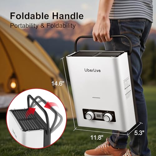 Propane Tankless Water Heater, 5L 1.32 GPM Outdoor Portable Gas Instant Hot Water Heater with Digital Display Overheating Protection, for Camping Barn Cabin RV White