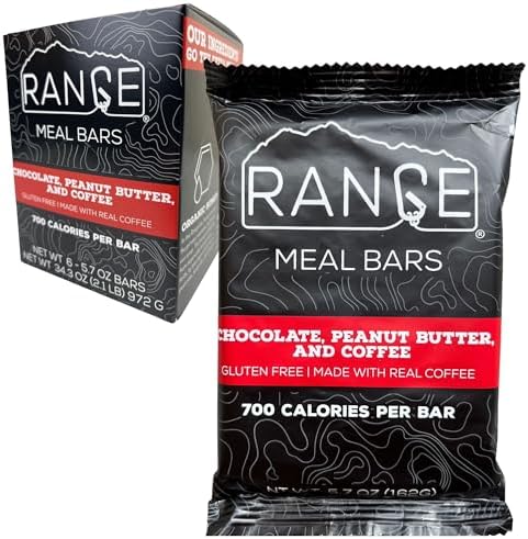 Range Meal Bar - High Calorie Meal Replacement Bars - Gluten Free Bars - Backpacking Meals - 6 Pack (Chocolate, Peanut Butter and Coffee)