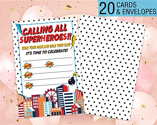 Goxfoc Calling All Superheros Boys Kids Birthday Party Invitations With Envelopes 20 Packs,Friends Kids Boys Birthday Party Baby Shower Invitation Invite Cards,Comic Book Super Hero Birthday Party Invites Invitation Cards (White) #TOP1