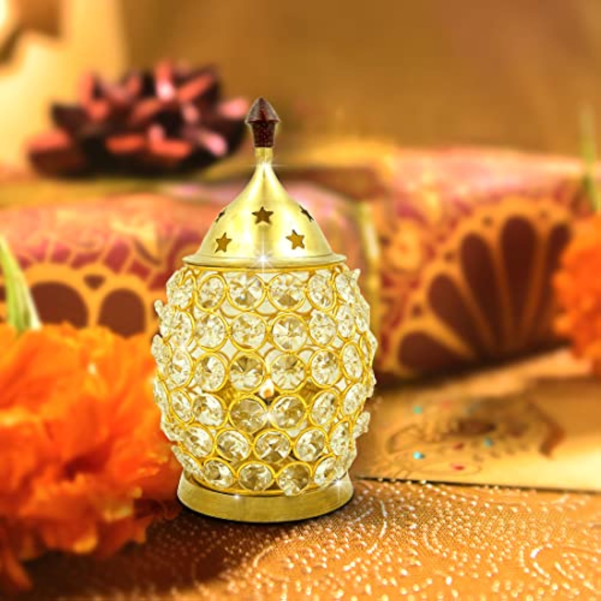 Brass Akhand Brahmand Crystal Diya, Large Size