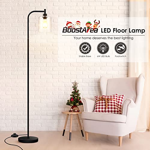 Floor Lamp, Standing Lamp With Glass Lampshade, 6W Led Bulb Included, Modern Floor Lamp With Foot Switch, Industrial Floor Lamp, Bright Led Floor Lamp For Living Room And Bedroom, Office, Simple Style #TOP1