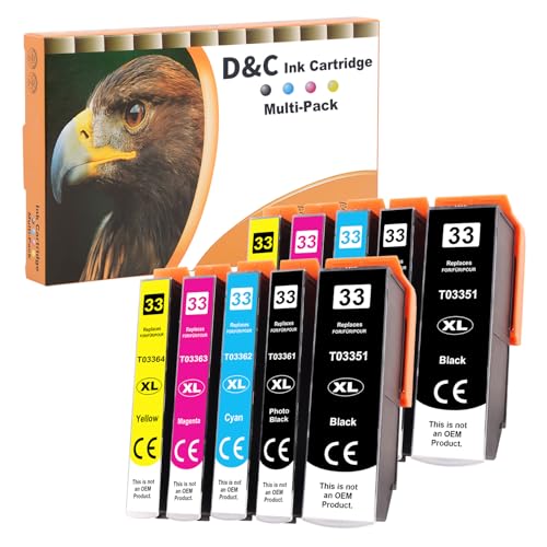 D&C 33XL Cartuchos de Tinta para Epson 33 XL Compatibles con Expression Premium XP-7100 XP-830 XP-530 XP-540 XP-630 XP-645 XP-640 XP-900 XP-635 (10 Paquetes)