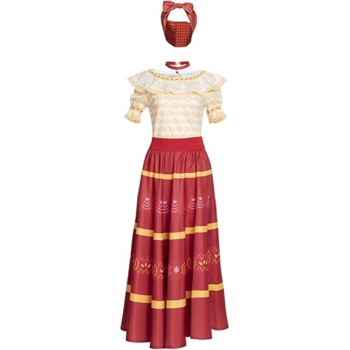 Women Encanto Mirabel Dress Costume Cosplay Girls Mirabel Madrigal Dresses Shirt Skirts Deluxe Outfits Halloween Suit