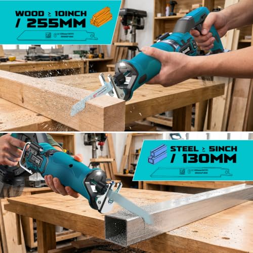 Image of Cordless Reciprocating Saw Compatible with Makita 18V Battery, 1-1 /8 inch Stroke Brushless Motor & Anti-Vibration Deliver Stable 3000 SPM, 2 Blades for Wood, Metal & PVC (Tool Only)