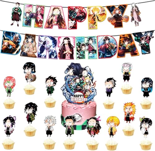 Decoration Gateau Anniversaire, 16 Pièce Bannière Joyeux Anniversaire, Décorations Cupcakes, Décorations Fête Thème Dessins Animés, Décorations Gâteaux pour Enfants Garçons Filles