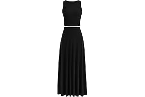 Women's Two Piece Outfit: Knit Cropped Tank Top and High-Waisted Long Skirt Set