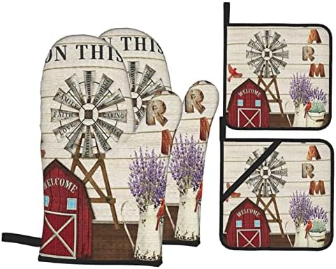 Spring Lavender Kitchen Set - Oven Mitts, Pot Holders, Dish Towels In Purple Flower Design, Perfect For Baking & Cooking Gifts