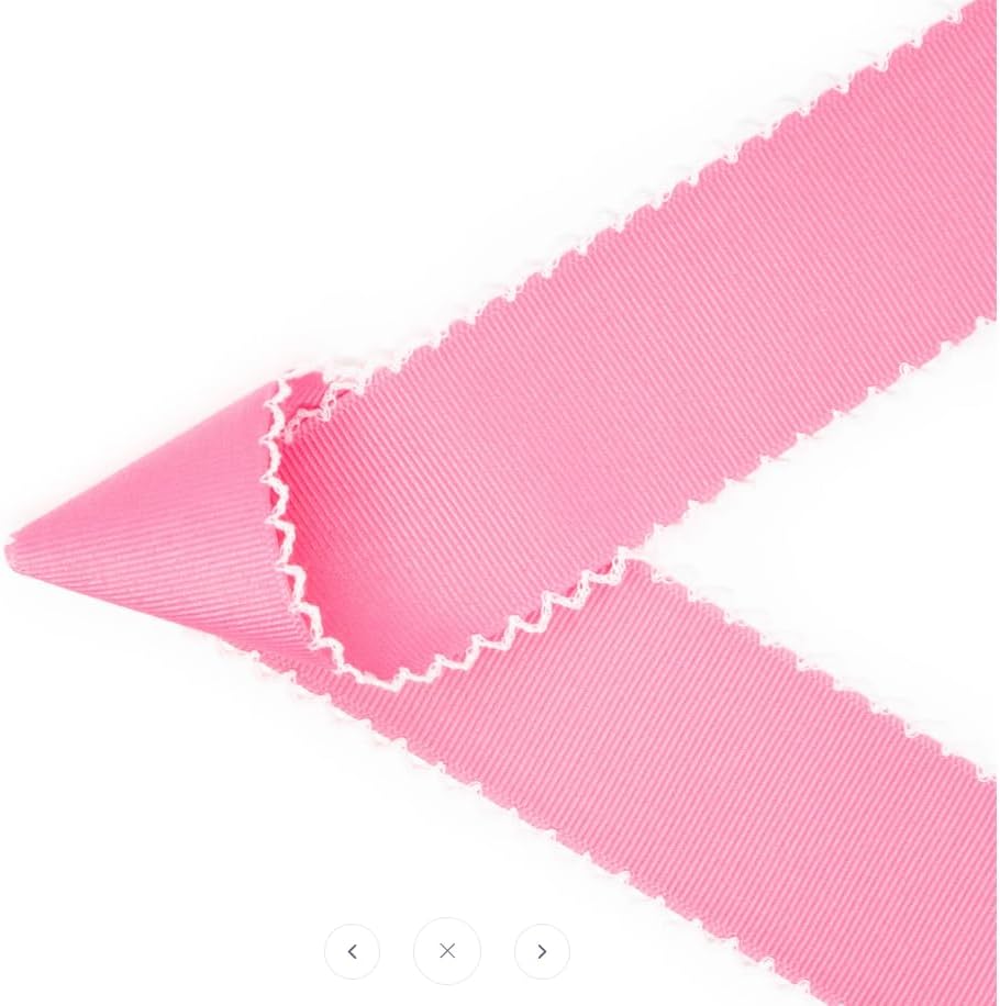 Grosgrain Ribbon, 3 inch Width, 10 Yards, White Embroidered Edge, Moonstitch Ribbon, Made in USA (Pink)