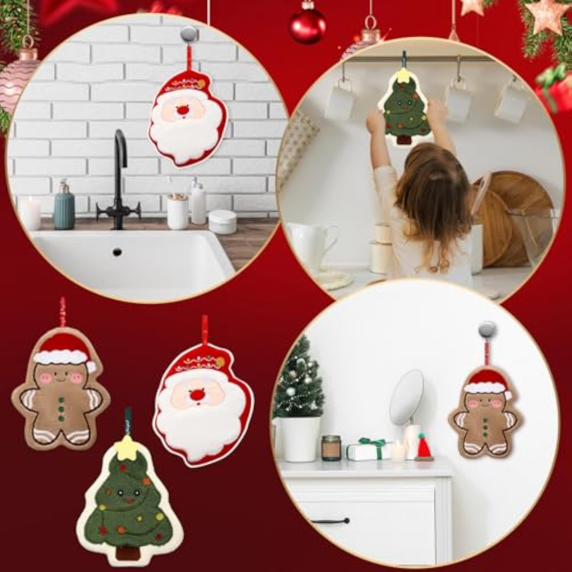 3 Pcs Christmas Hand Towels for Bathroom, Cute Decor
