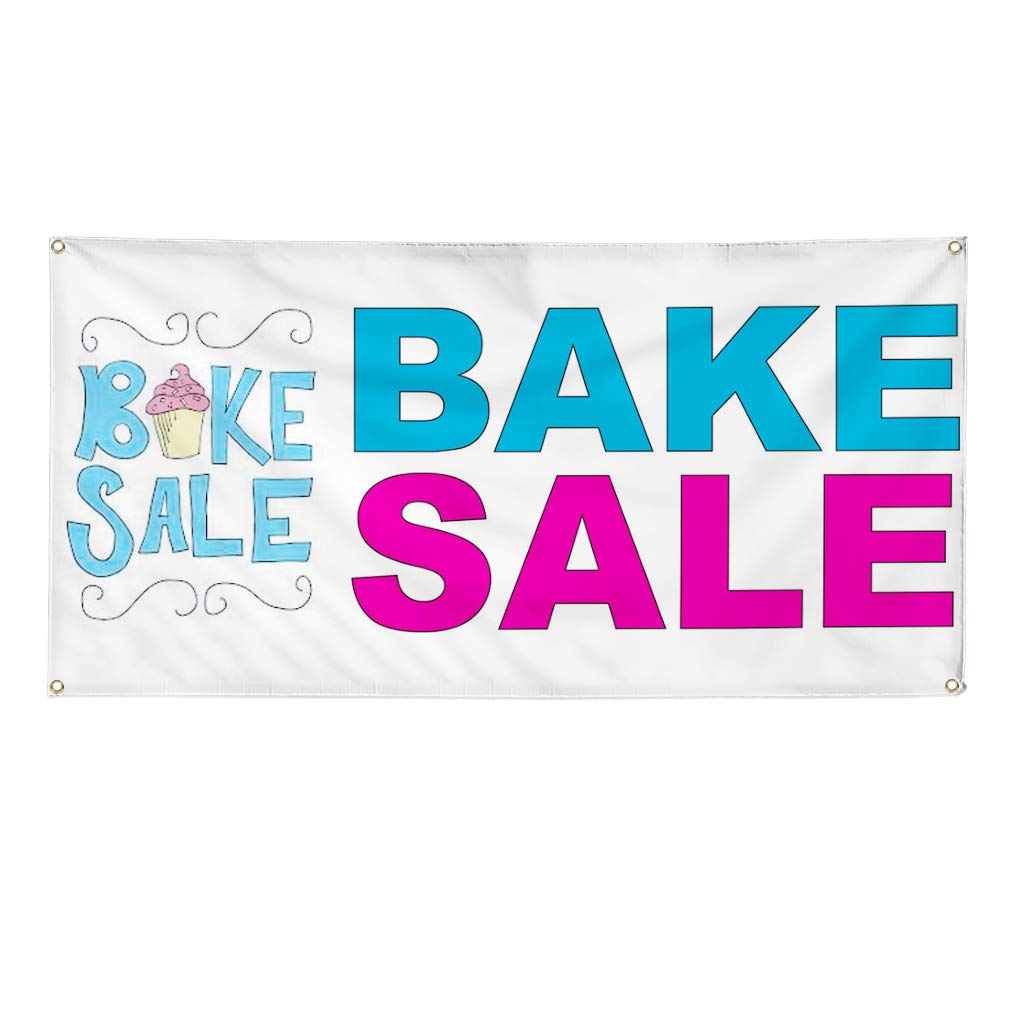 Vinyl Banner Multiple Sizes Bake Sale Blue Pink Food Bar Restaurant Truck Business Outdoor Weatherproof Industrial Yard Signs 4 Grommets 12x30Inches