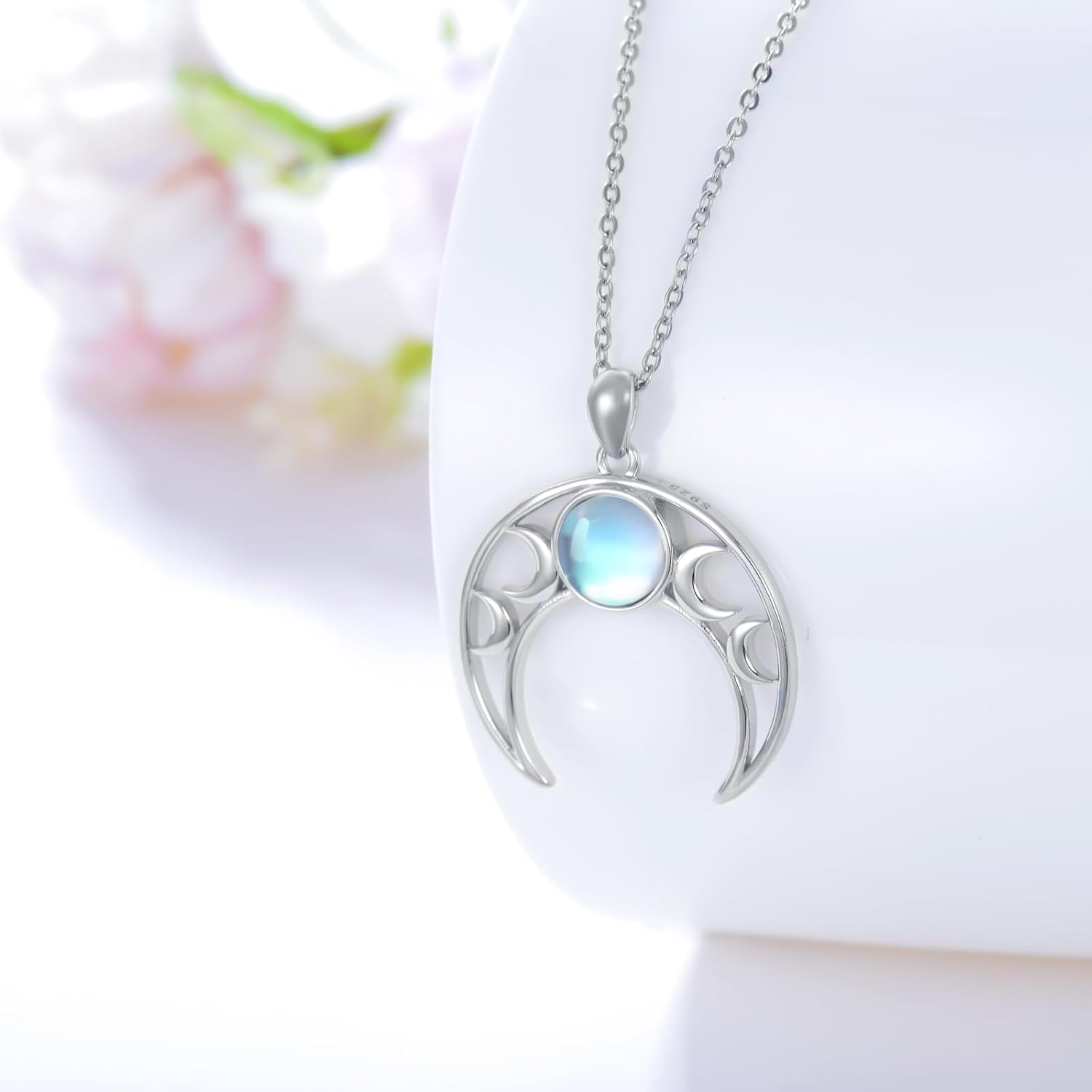 LONAGO Triple Moon Necklace Goddess Moon Pendant Necklace with Moonstone Jewelry Gift for Women - Image 2