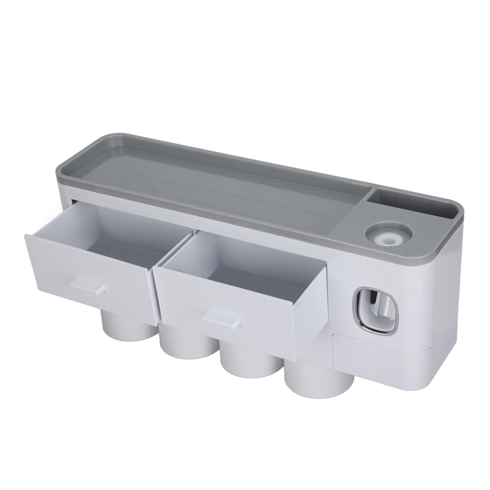 Juego de Soporte para Cepillos de Dientes de Pared con Dispensador Automático de Pasta de Dientes para Baño, Ahorro de Espacio, Color Gris