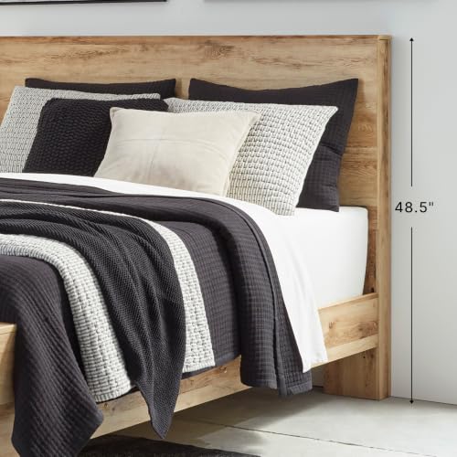 Image of Signature Design by Ashley Hyanna Full Panel Bed, Light Wood Finish | Light wood full size bed frame, Engineered wood and decorative laminate, Rustic golden oak finish, Box spring required