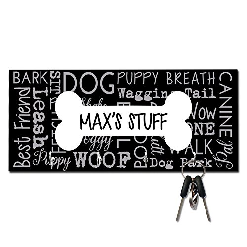Pattern Pop Personalized Bone Dog Word Collage Key and Leash Hanger