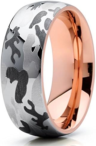Silly Kings 8mm Camouflage Camo Tungsten Carbide Wedding Band Rose Gold Dome Army Navy Marines Ring 9.5